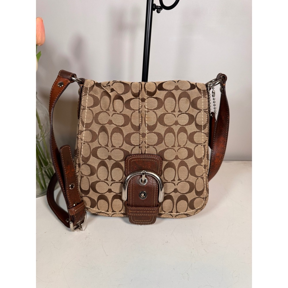 Coach Soho Signature Buckle Flap Crossbody Bag Brown Leather 11865